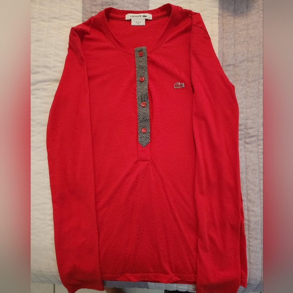 LACOSTE LS Red Henley Like New Sz 32 (S)